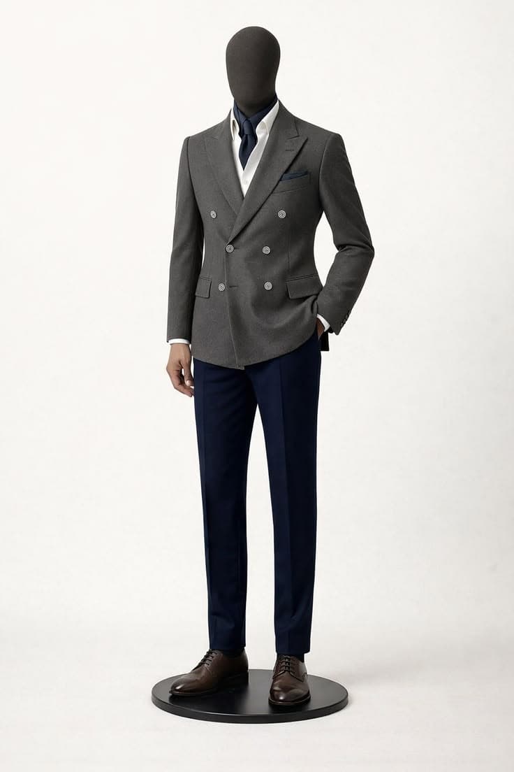 Graphite Wool Double-Breasted Blazer